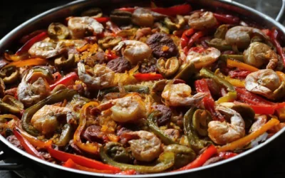 TRADITIONAL PAELLA W/ SHRIMP, CHORIZO, AND SPICY OLIVES